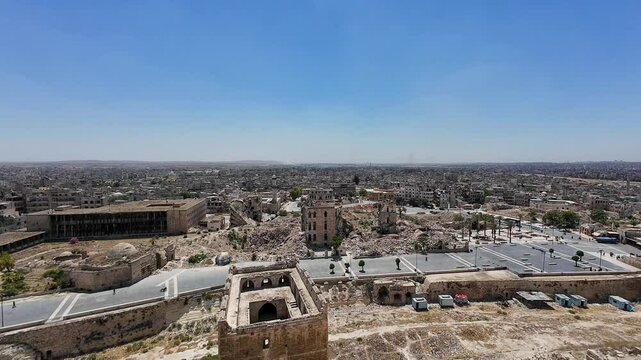 Panoramic View of Ancient City Ruins. Aleppo city, Syria.