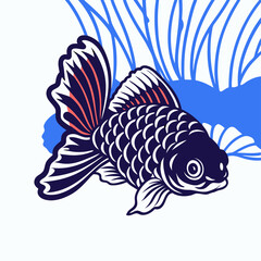 Fototapeta premium Black Moor Goldfish Illustration, Aquatic Animal Design