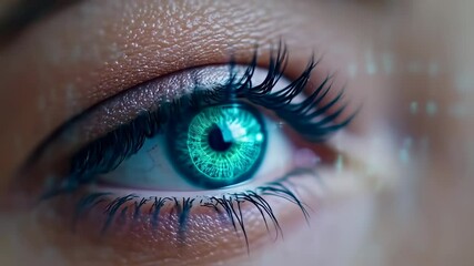 Digital Eye: A Close-Up of a Woman's Eye with Binary Code Overlay - Powered by Adobe