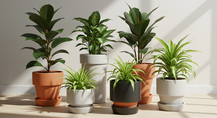 A Beautiful Collection of Indoor Houseplants in Stylish Pots Creating a Serene and Inviting Atmosphere within a Home Setting