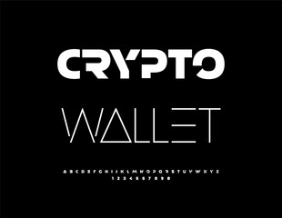 Obraz premium Vector Digital sign Crypto Wallet. Futuristic White Font. Exclusive Uppercase Alphabet Letters and Numbers set.