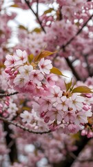 Blooming cherry blossoms create a soft, pink, floral spring scene filled with delicacy and freshness.