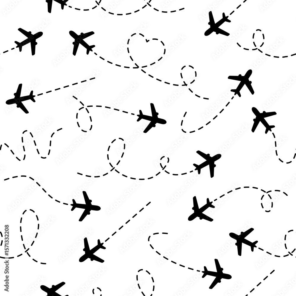 Aufkleber airplanes routes with dotted line seamless pattern. flying planes path with start point. travel conc