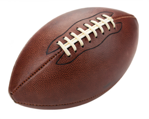 Brown American football with white laces on a black background isolated on a transparent background sport