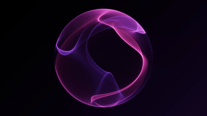 Glowing abstract sphere with purple and pink fluid waves. Minimal futuristic orb with flowing energy and neon mesh. Ideal for sci-fi, tech, or cosmic design themes.