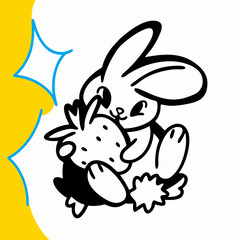 Cute Cartoon Bunny Holding Strawberry - Coloring Page