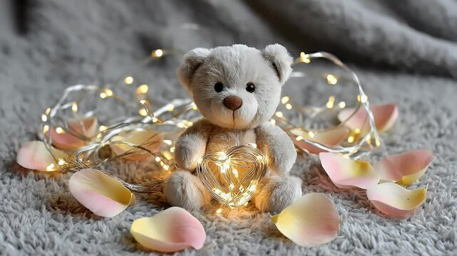 Teddy bear with heart shaped lights