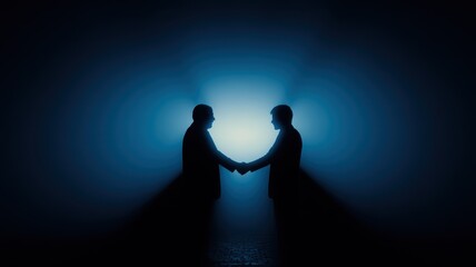 Business partnership agreement in silhouette with blue background