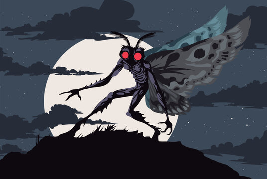 strange creepy mothman monster in the night