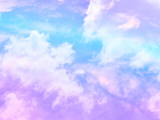 beauty sweet pastel blue and purple colorful with fluffy clouds on sky. multi color rainbow image. abstract fantasy growing light
