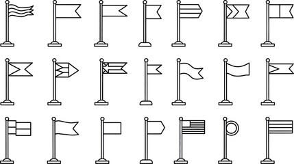 Simple Line Icons: Diverse Flags on Poles, Minimalist Design