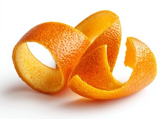 Orange peels curled together, on white background . 