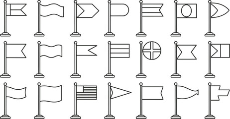 Collection of Simple Line Art Flags: Various Shapes and Styles