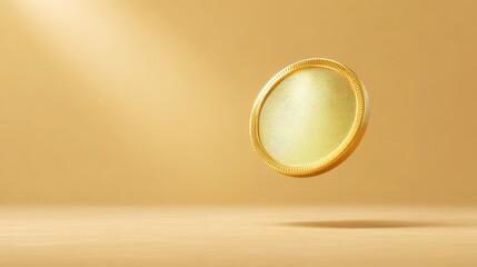 Fototapeta premium Luxury Gold Coins Symbolising Wealth and Prestige, A floating coin against a gold background, symbolizing wealth and finance.