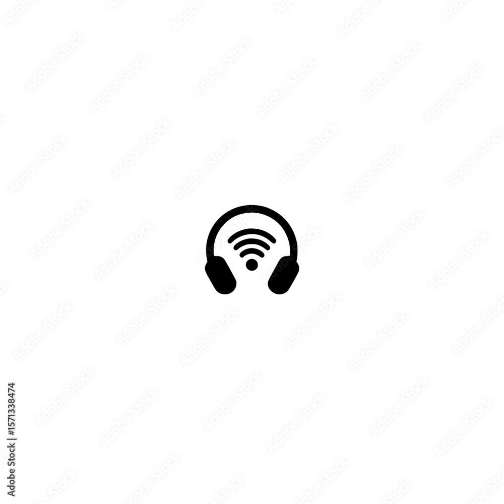 Poster wireless headphone icon with wifi signal for audio streaming music listening and connectivity concep