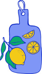 Cutting board with lemons vintage illustration