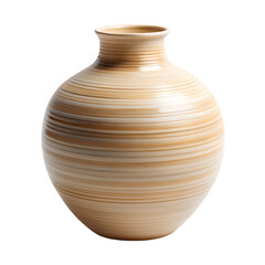 Striped Ceramic Vase with Neutral Tones on Transparent Background