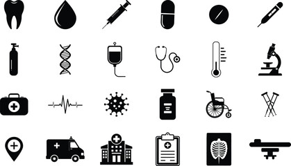 Vector Medical and Healthcare Icon Bundle Collection on A White Background
