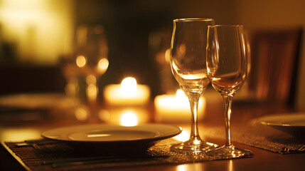 A romantic candlelit dinner with wine and fine dining, evoking love and intimacy