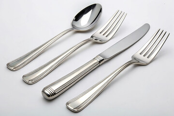 Silver spoon fork and knife isolated on white background