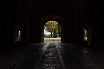Archways of Porta Sant'Alessandro in Bergamo Alta, Italy