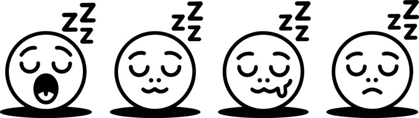 Four Stages of Sleep Emojis:  Yawning, Peaceful, Drooling, and Sad.