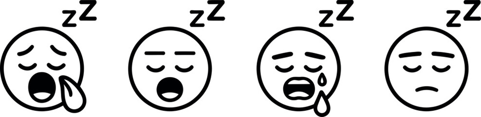 Obraz premium Four Stages of Sleep Emojis: Yawning, Peaceful, Drooling, and Sad.