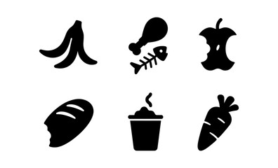 Minimalist food waste icons highlighting eco-friendly and sustainable practices