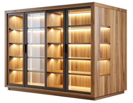 Wooden Display Case with Interior Lighting,
