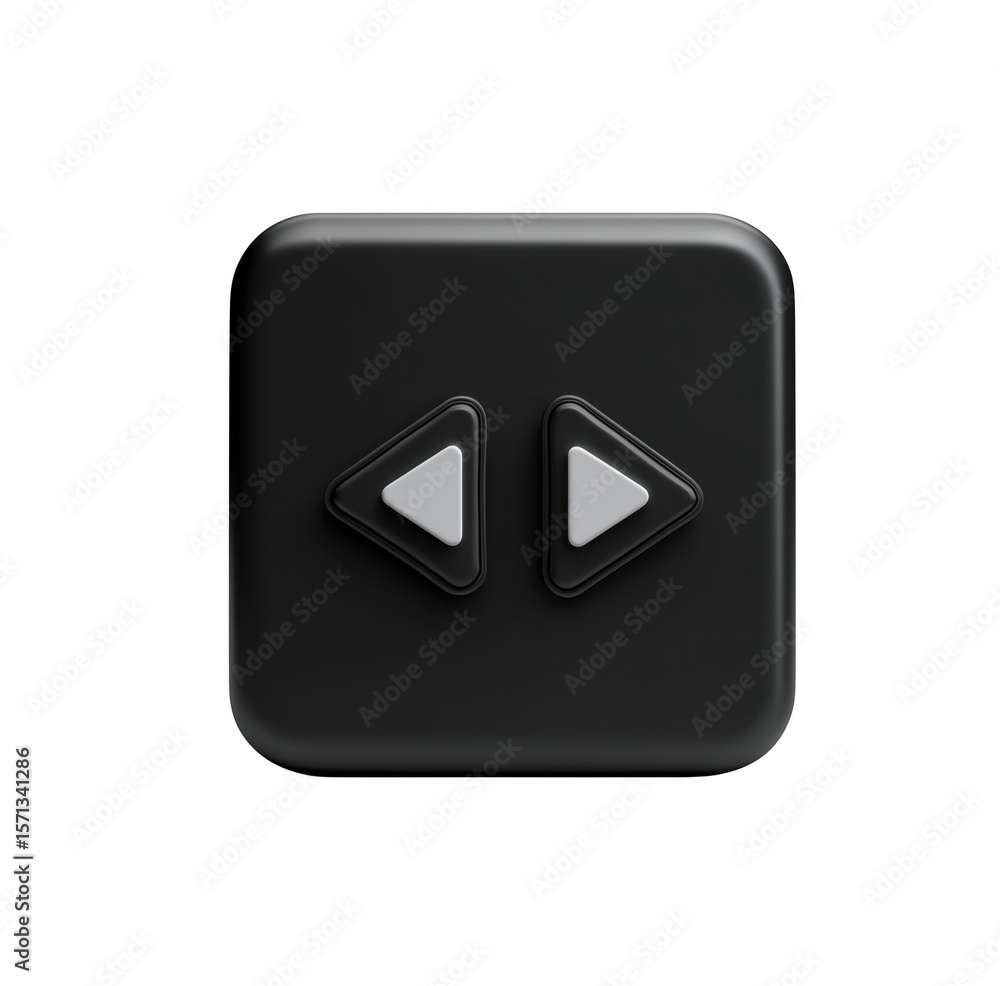 Fototapete Minimalist 3d rendered black square interface button with navigation playback controls