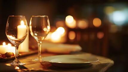 A romantic candlelit dinner with wine and fine dining, evoking love and intimacy
