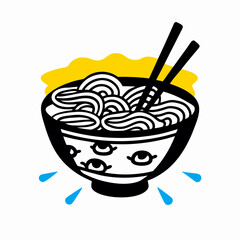 Noodle Bowl with Eyes Illustration - Quirky Food Design