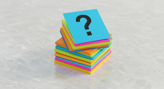 Colorful Stack of Sticky Notes with a Question Mark