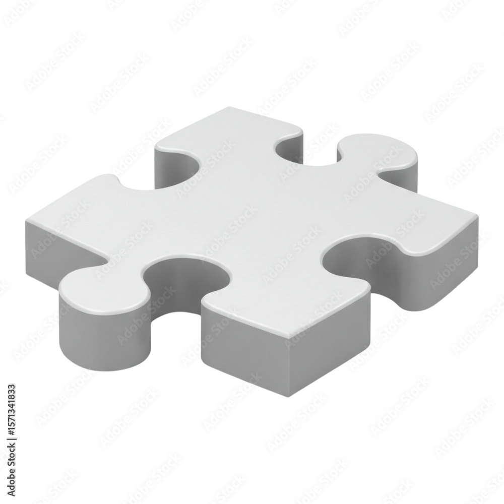 Poster single white puzzle piece with interlocking tab and notch isolated on transparent background