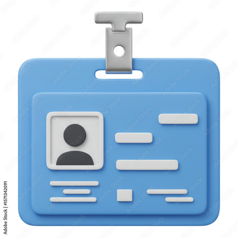 Poster stylized blue identification card with photo and text fields isolated on transparent background