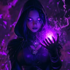 The Enchantress Awakens: A Dark Sorceress Summons Ancient Power with Glowing Eyes