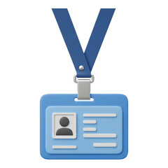 Blue identification badge with lanyard and profile icon isolated on transparent background