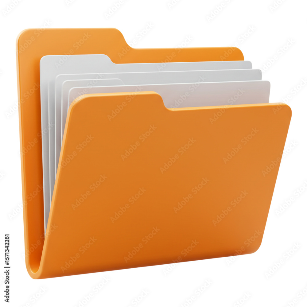 Poster yellow 3d folder icon with a document, symbolizing organized digital data storage and office archive