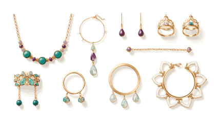 Gold jewelry with gemstones necklace earrings