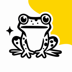 Cute Cartoon Frog Illustration, Black and White