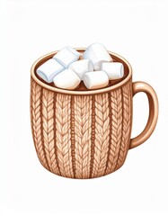Cozy Knitted Mug of Hot Chocolate with Marshmallows