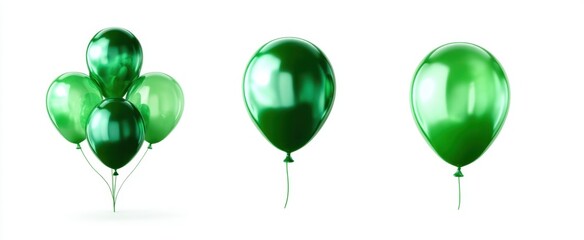 The trio of vibrant green balloons floating joyfully against a clean background