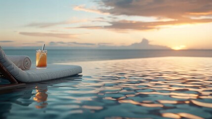 Lounge chair and drink by the pool