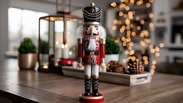 Wooden nutcracker figurine on a table top