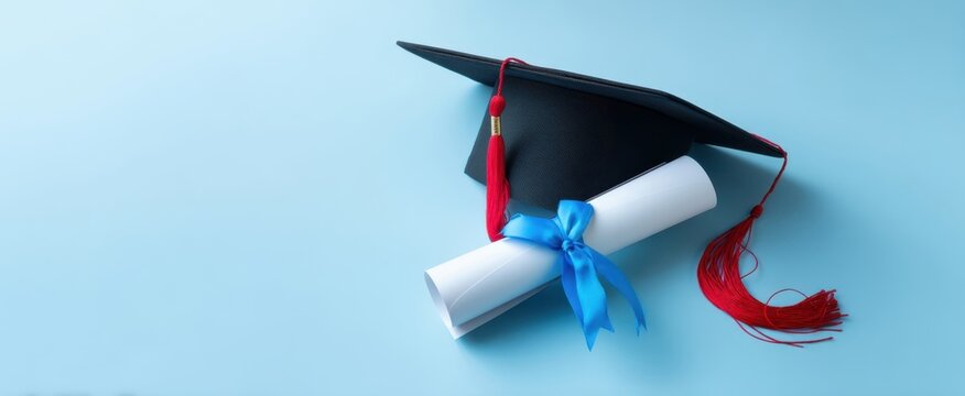 The graduation cap and diploma symbolize academic achievement and future success.