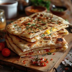 Rich filling of sliced flatbread