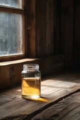 The glow of honey in a glass jar