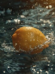 Lemon splashes in the water