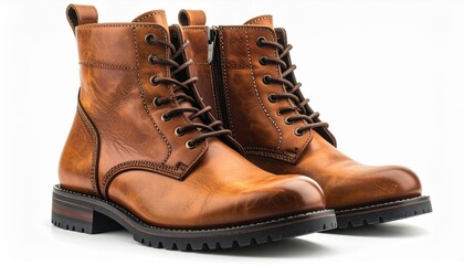 Brown Leather Lace-Up Boots for Men