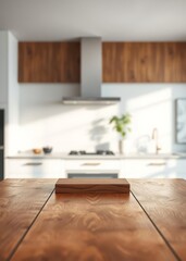 Copy space on a luxury white tabletop over a blurred modern white living room with large bookshelves generative ai Empty room interior design architecture blank design room
